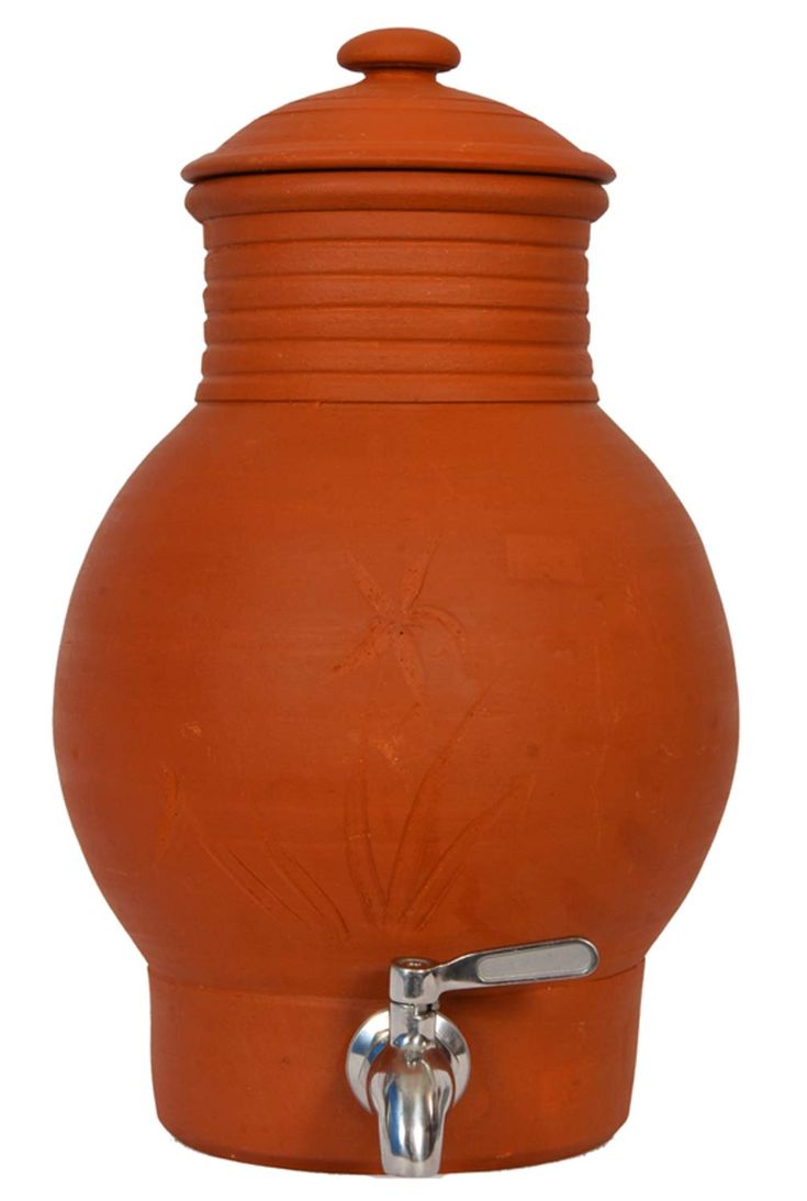 Handmade Water Pot with Lid & Tap | Natural Clay Matka for Water Storage Bottom Loading Water Dispenser